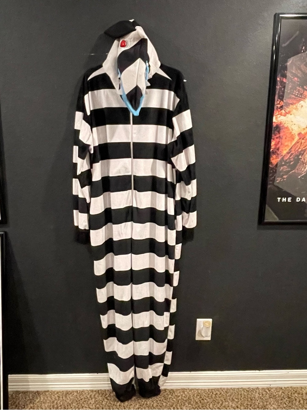 Striped Hooded Maxi Jumpsuit Dress in Black & White